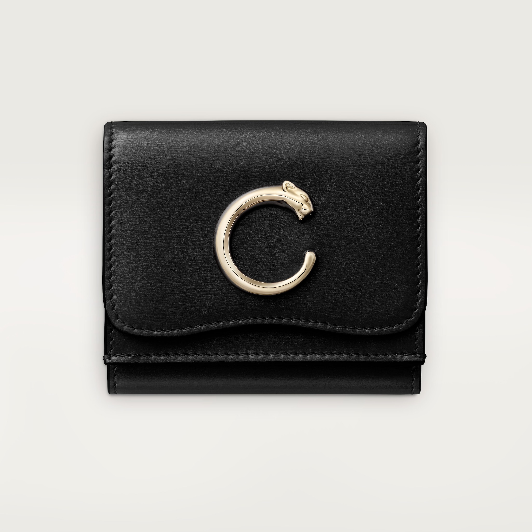 ウォレット パンテール C ブラック カーフスキン、ゴールドフィニッシュ
