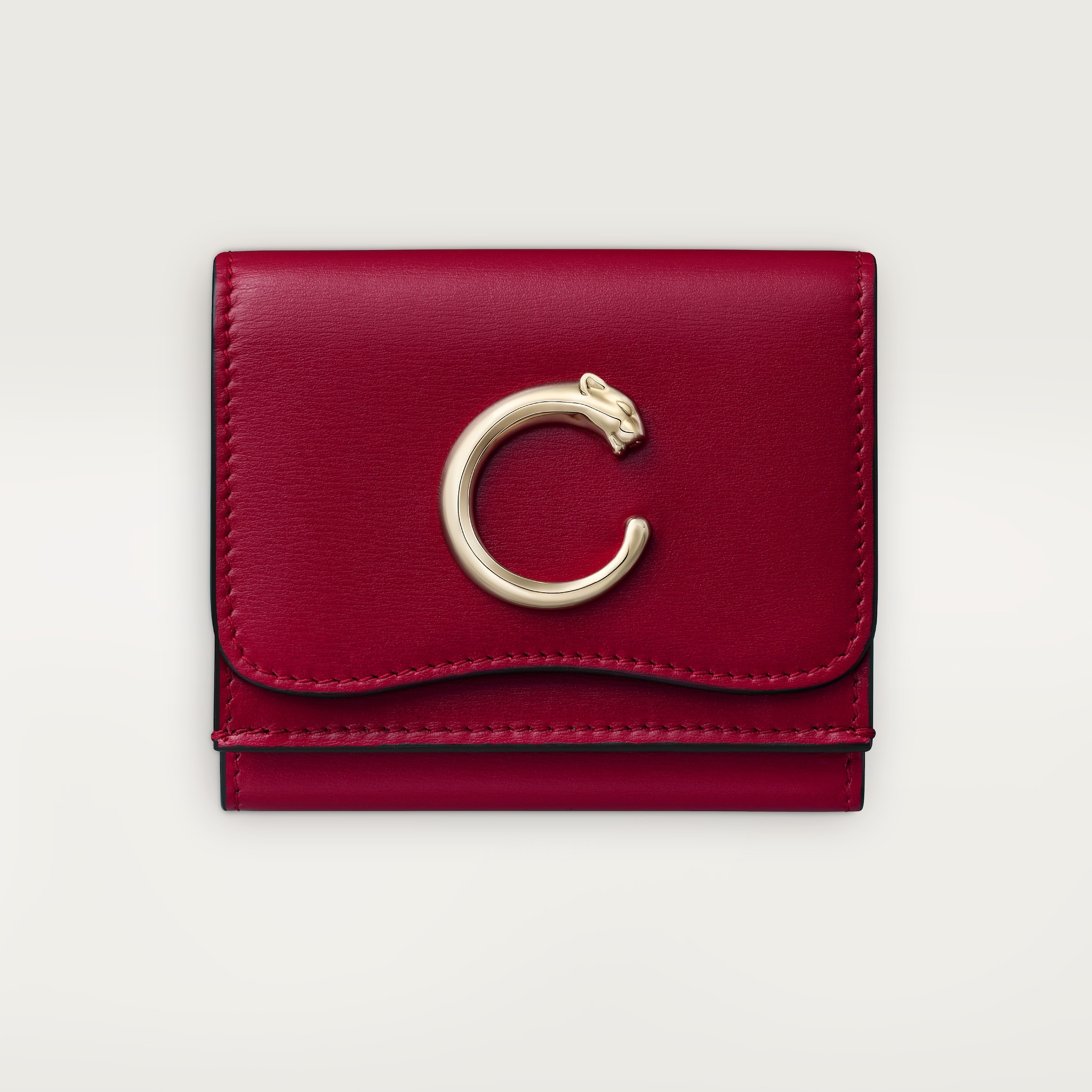 ウォレット パンテール C チェリーレッド カーフスキン、ゴールドフィニッシュ