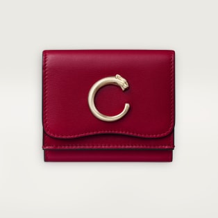 ウォレット パンテール C  チェリーレッド カーフスキン、ゴールドフィニッシュ