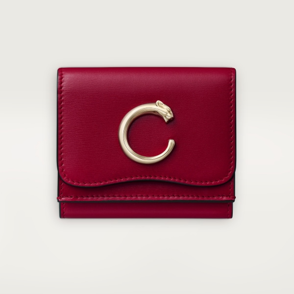 ウォレット パンテール C  チェリーレッド カーフスキン、ゴールドフィニッシュ