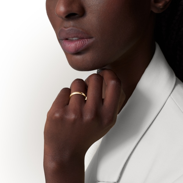 C ドゥ カルティエ ウェディングリング、幅3mm、ダイヤモンド1石 イエローゴールド、ダイヤモンド