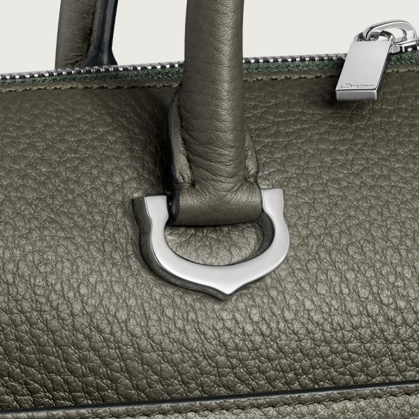 スモール ブリーフケース マスト  カーキ カーフスキン、パラジウムフィニッシュ