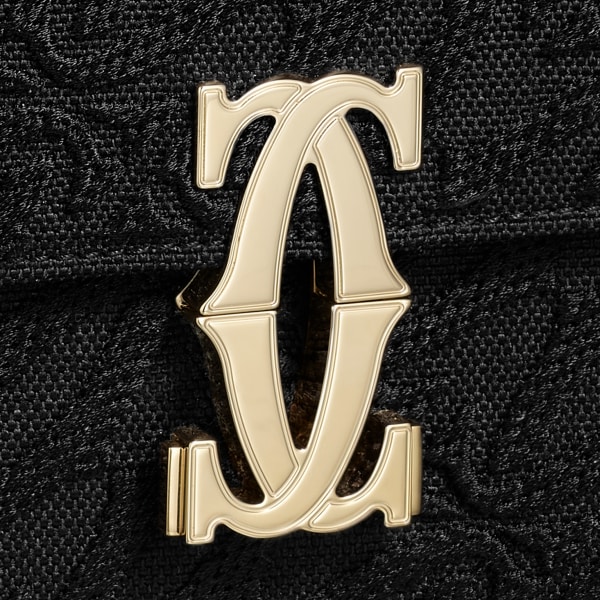 イーストウェストバッグ C ドゥ カルティエ  刺繍入り、ブラック カーフスキン、ゴールドフィニッシュ