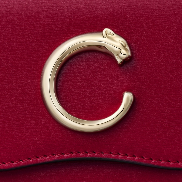 ウォレット パンテール C  チェリーレッド カーフスキン、ゴールドフィニッシュ