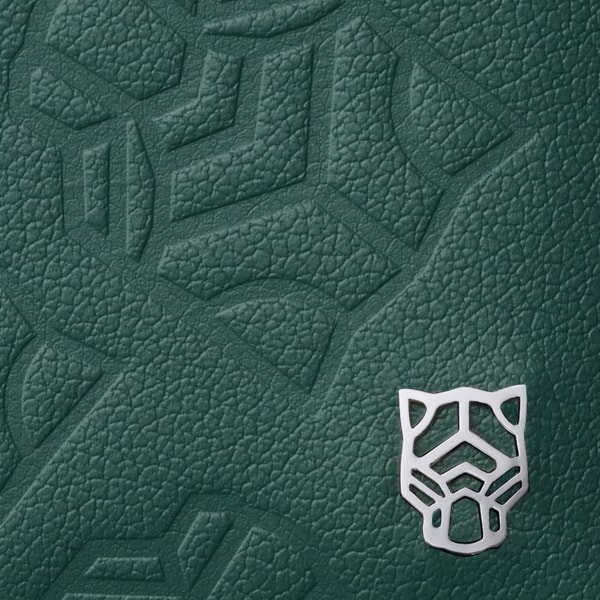 カード ホルダー パンテール  パイングリーン エンボス加工カーフスキン、パラジウムフィニッシュ