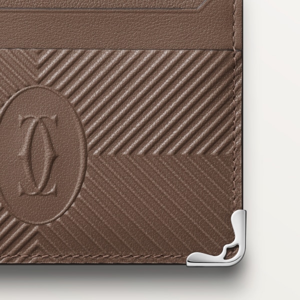 マスト カードホルダー  デボス加工 ペッパーグレー カーフレザー、ゴドロンモチーフ、エンボス加工 パラジウムフィニッシュ 