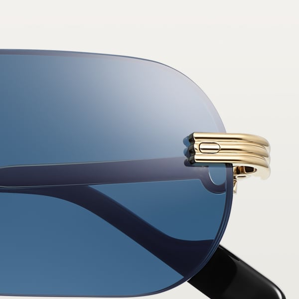 プルミエール ドゥ カルティエ サングラス スムース ゴールドフィニッシュ メタル、ブルーレンズ  