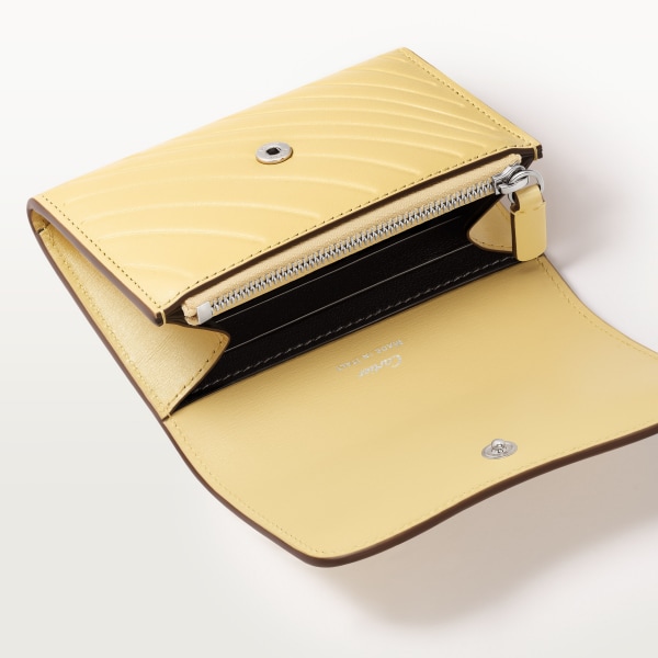ウォレット パンテール C  ミモザイエロー カーフスキン、「Cartier」ロゴの箔押し、パラジウムフィニッシュ