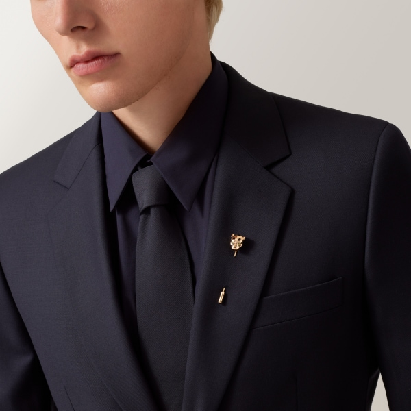 パンテール ドゥ カルティエ タイピン イエローゴールド、ツァヴォライト、ブラックラッカー