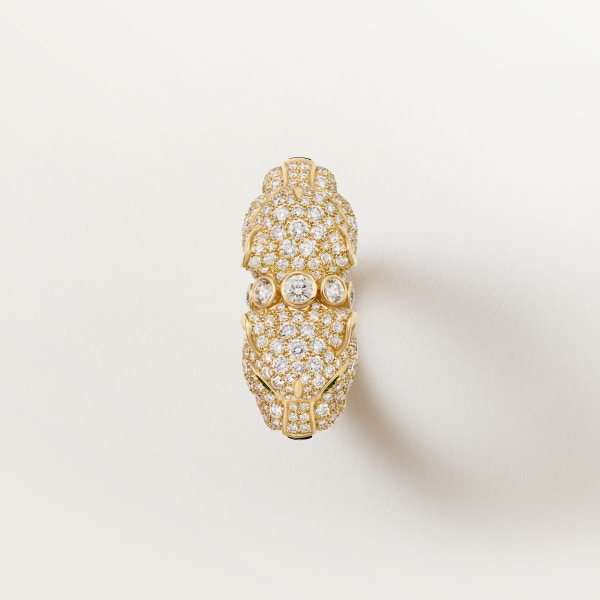 パンテール ドゥ カルティエ リング、パヴェ イエローゴールド、オニキス、エメラルド、ダイヤモンド