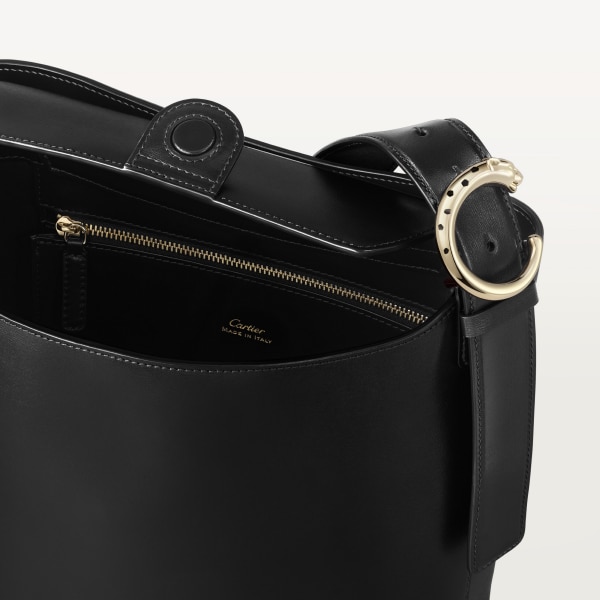 スモール バケットバッグ パンテール C  ブラック グレイン カーフスキン、ゴールドフィニッシュ