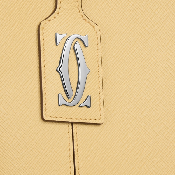 ミニ トートバッグ C ドゥ カルティエ  ミモザイエロー テクスチャード カーフスキン、エンブロイダリー、パラジウムフィニッシュ