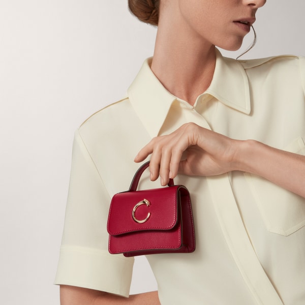 マイクロ バッグ パンテール C  チェリーレッド カーフスキン、ゴールドフィニッシュ
