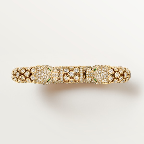 パンテール ドゥ カルティエ ブレスレット、パヴェ イエローゴールド、オニキス、エメラルド、ダイヤモンド