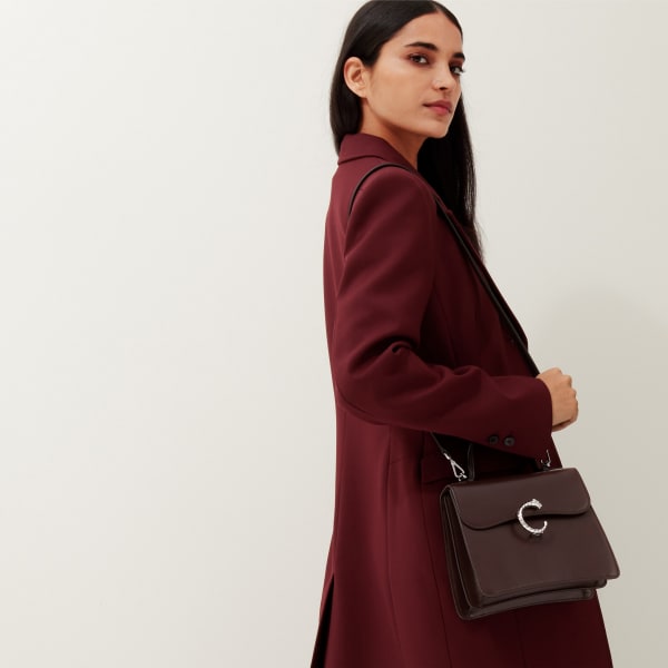 スモール バッグ パンテール C  トンカブラウン カーフスキン、パラジウムフィニッシュ、ゼブラ モチーフ