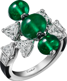 アン エキリーブル リング、エメラルド、パヴェ ホワイトゴールド、オニキス、エメラルド、ダイヤモンド