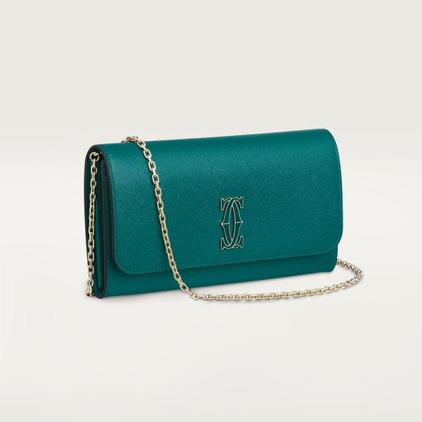 C ドゥ カルティエ チェーンウォレット  ペトロールブルー テクスチャー カーフスキン、ゴールド＆ペトロールブルーエナメルフィニッシュ