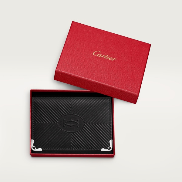 カード ホルダー マスト  デボス加工 ブラック カーフスキン、ゴドロンモチーフ、パラジウムフィニッシュ