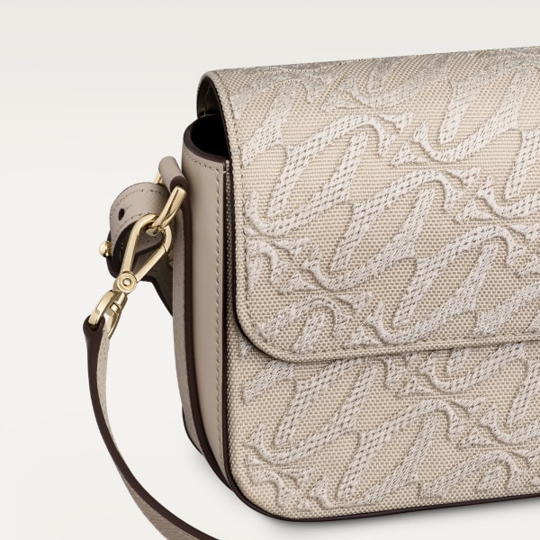 C ドゥ カルティエ イーストウエストバッグ 刺繍入り、ベージュ カーフスキン、ゴールドフィニッシュ