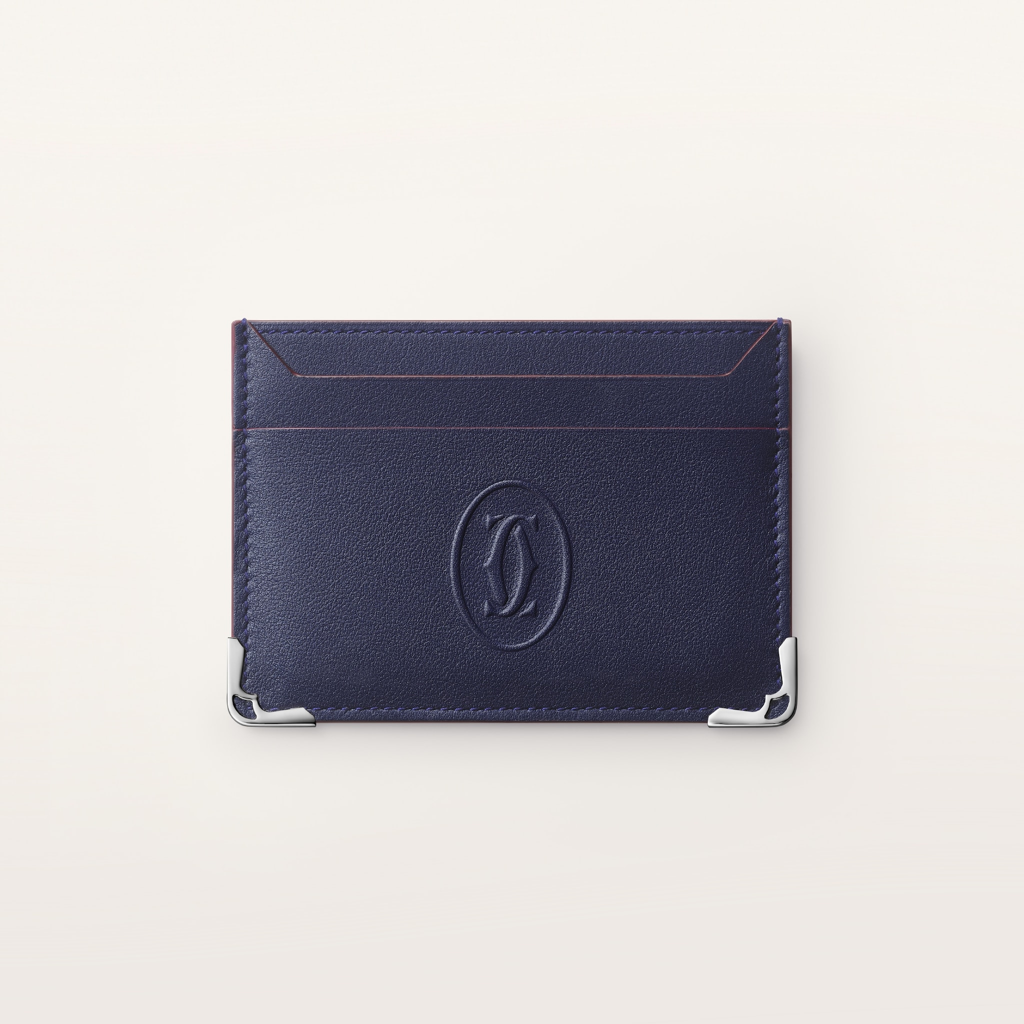マスト カードホルダーブルー カーフスキン、パラジウムフィニッシュ