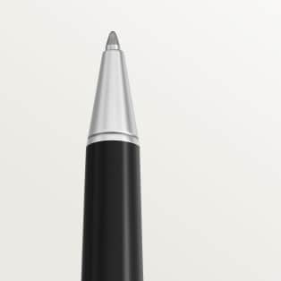 サントス ドゥ カルティエ ボールペン エングレービングを施したメタル、ブラックラッカー、ブラック コンポジット、パラジウムフィニッシュ