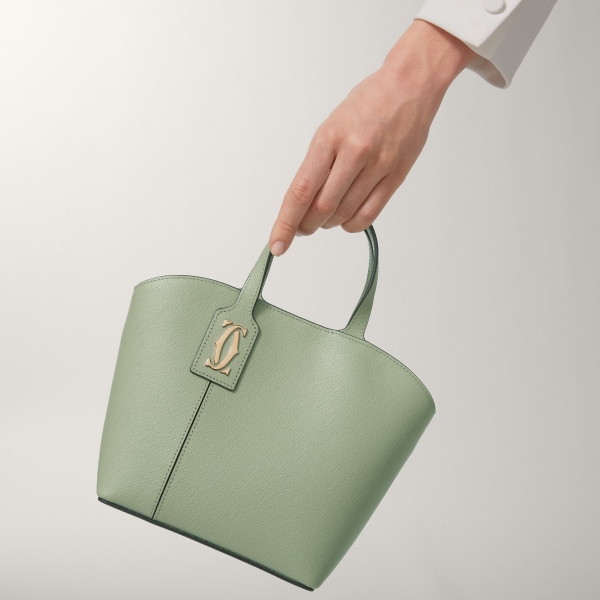 ミニ トートバッグ C ドゥ カルティエ  セージグリーン テクスチャード カーフスキン、エンブロイダリー、ゴールドフィニッシュ