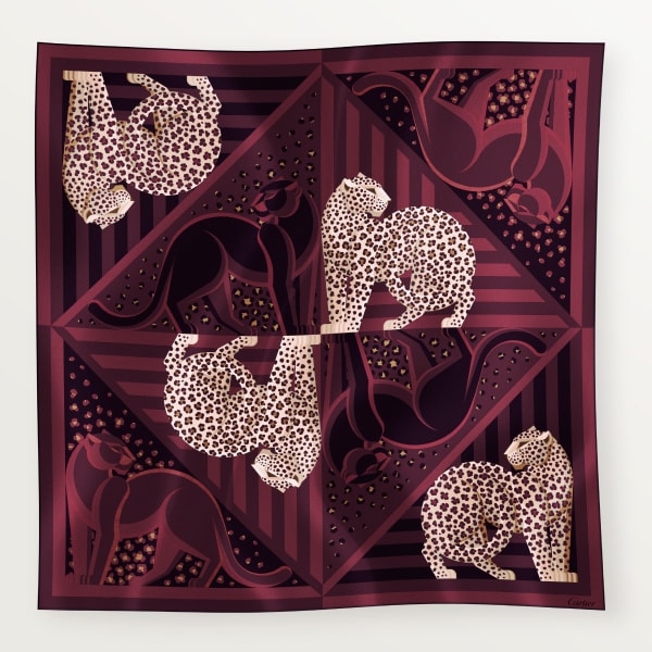 パンテール イリュージョン スクエア スカーフ 90 グレープ＆ベージュ シルクツイル