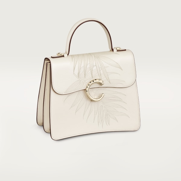 スモール バッグ パンテール C  ソルトホワイト グレインド カーフスキン、ジャングル エンブロイダリー、ゴールドフィニッシュ