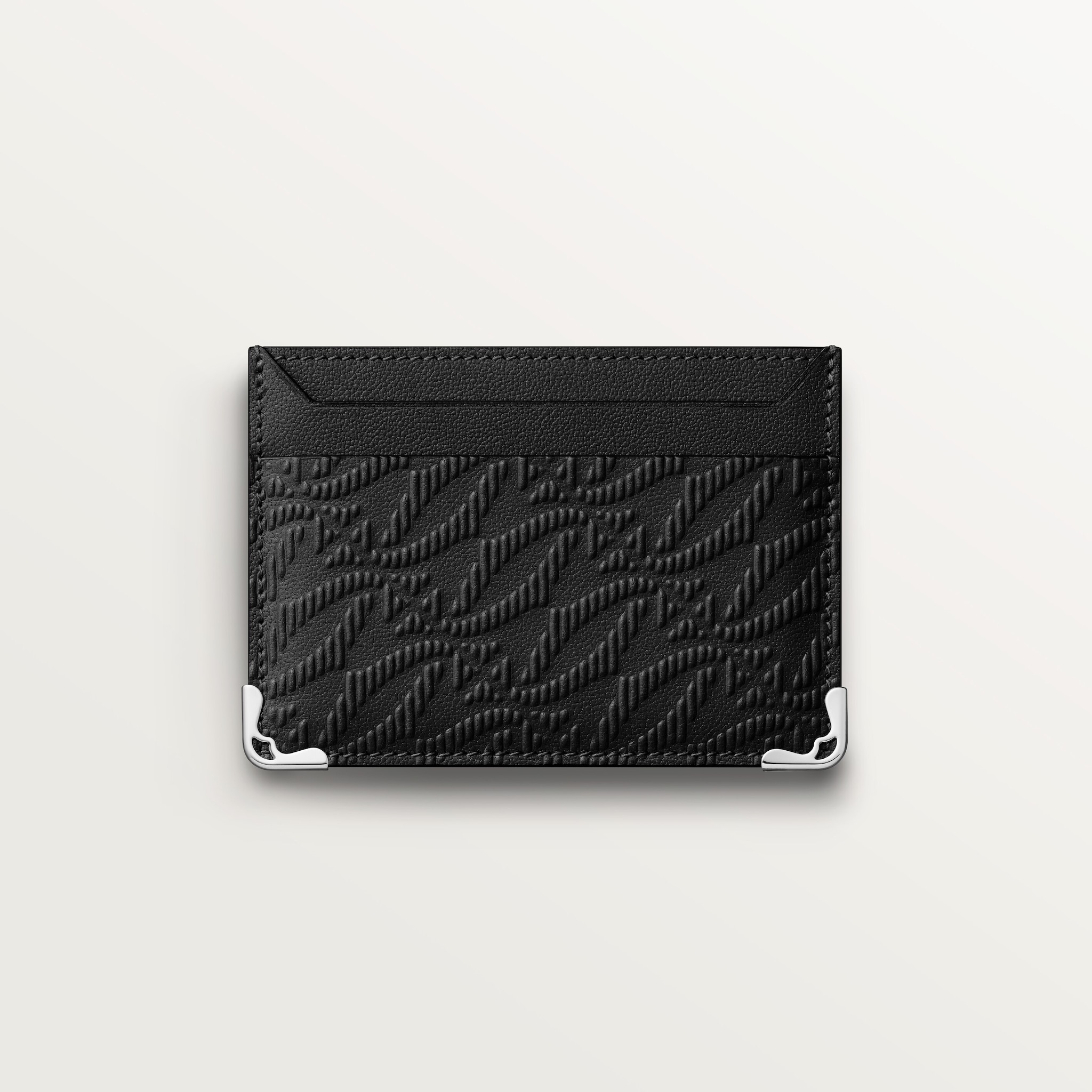 カード ホルダー マスト デボス加工 ブラック カーフスキン、ゴドロンモチーフ、パラジウムフィニッシュ