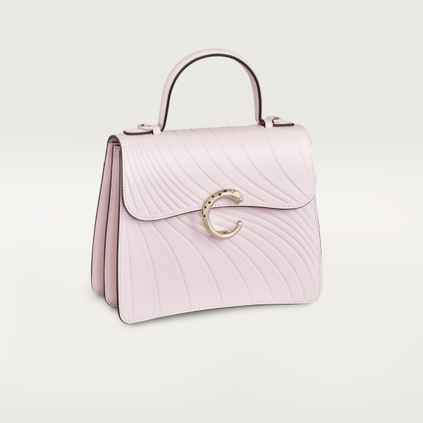 スモール バッグ パンテール C  ペタルピンク カーフスキン、「Cartier」ロゴのエンボス加工、ゴールドフィニッシュ