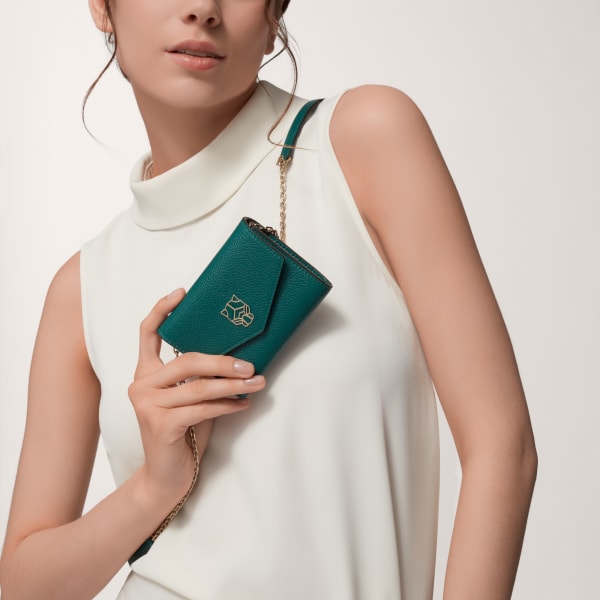 パンテール ドゥ カルティエ ミニ チェーンウォレット  ブライトグリーン カーフスキン、ゴールド フィニッシュ