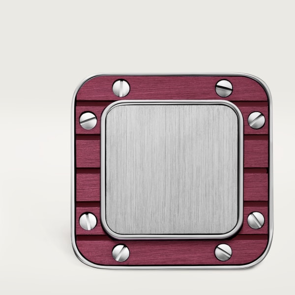 サントス ドゥ カルティエ カフリンクス パラジウムフィニッシュ スターリングシルバー、バーガンディ アルマイト加工溝入りメタル