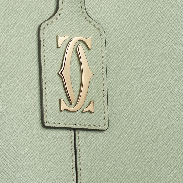 ミニ トートバッグ C ドゥ カルティエ  セージグリーン テクスチャード カーフスキン、エンブロイダリー、ゴールドフィニッシュ