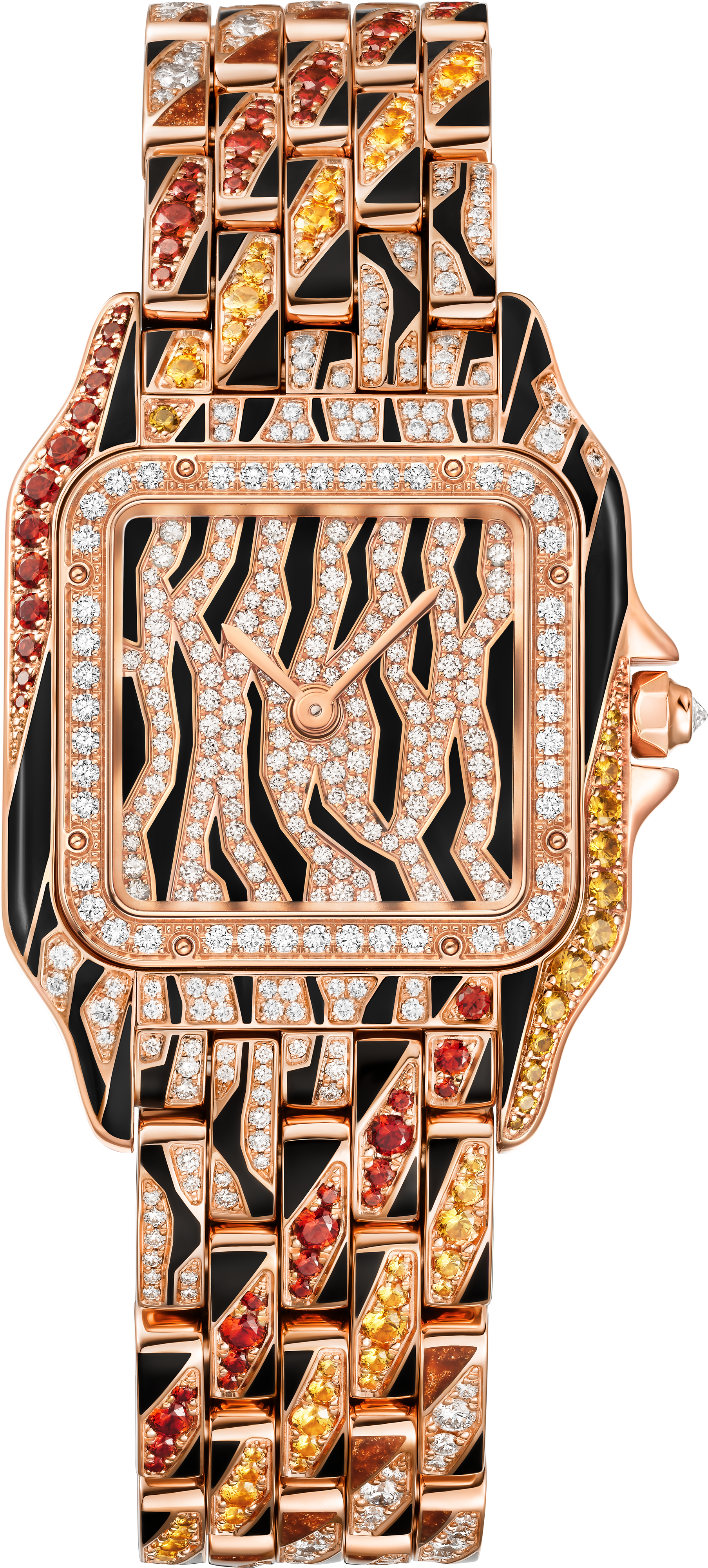 パンテール ドゥ カルティエ ウォッチミディアムモデル、高効率クォーツムーブメント、ピンクゴールド、ダイヤモンド、スペサルタイト、ラッカー