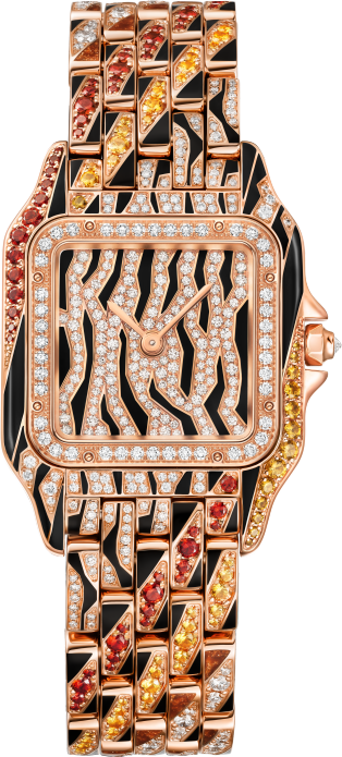 パンテール ドゥ カルティエ ウォッチ ミディアムモデル、高効率クォーツムーブメント、ピンクゴールド、ダイヤモンド、スペサルタイト、ラッカー