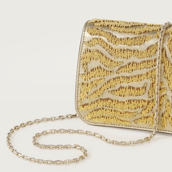 ミニ バッグ パンテール C  ゴールドメタリック カーフスキン、タフテッド パンテールモチーフの刺繍入り