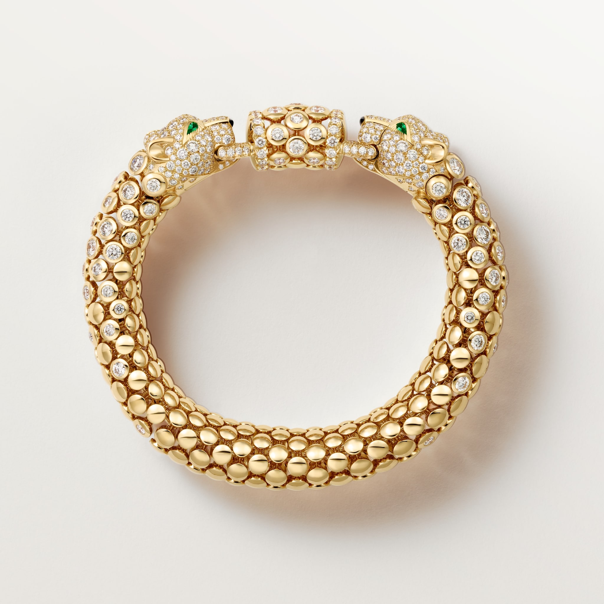 パンテール ドゥ カルティエ ブレスレット、パヴェイエローゴールド、オニキス、エメラルド、ダイヤモンド