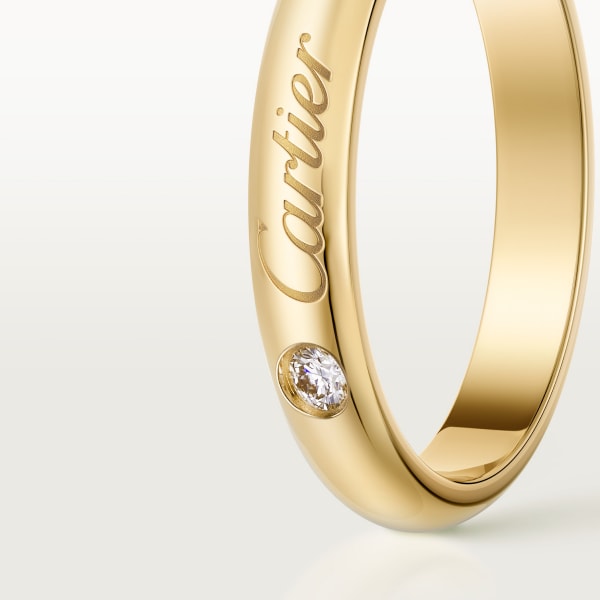 C ドゥ カルティエ ウェディングリング、幅3mm、ダイヤモンド1石 イエローゴールド、ダイヤモンド