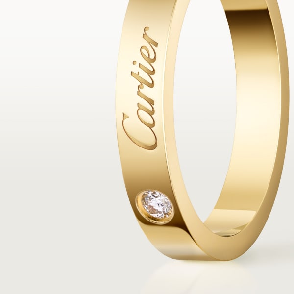 C ドゥ カルティエ ウェディングリング、幅3mm、ダイヤモンド1石 イエローゴールド、ダイヤモンド