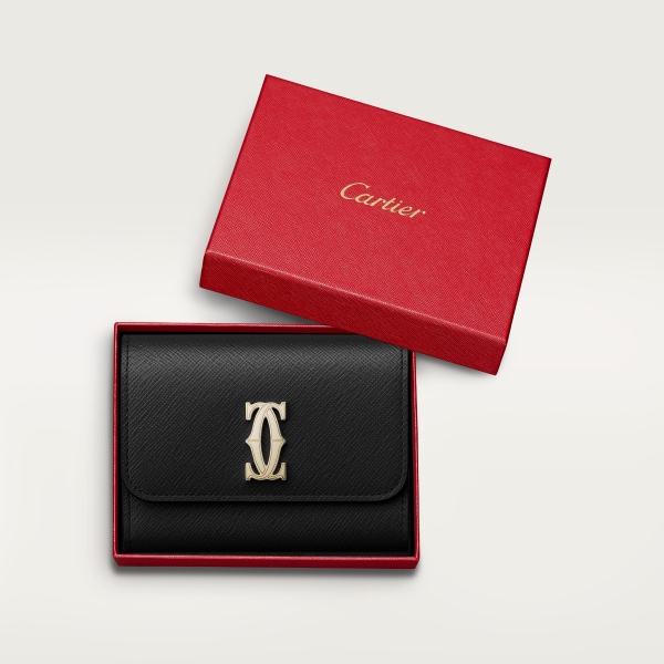 ウォレット C ドゥ カルティエ  ブラック テクスチャー カーフスキン、ゴールドフィニッシュ
