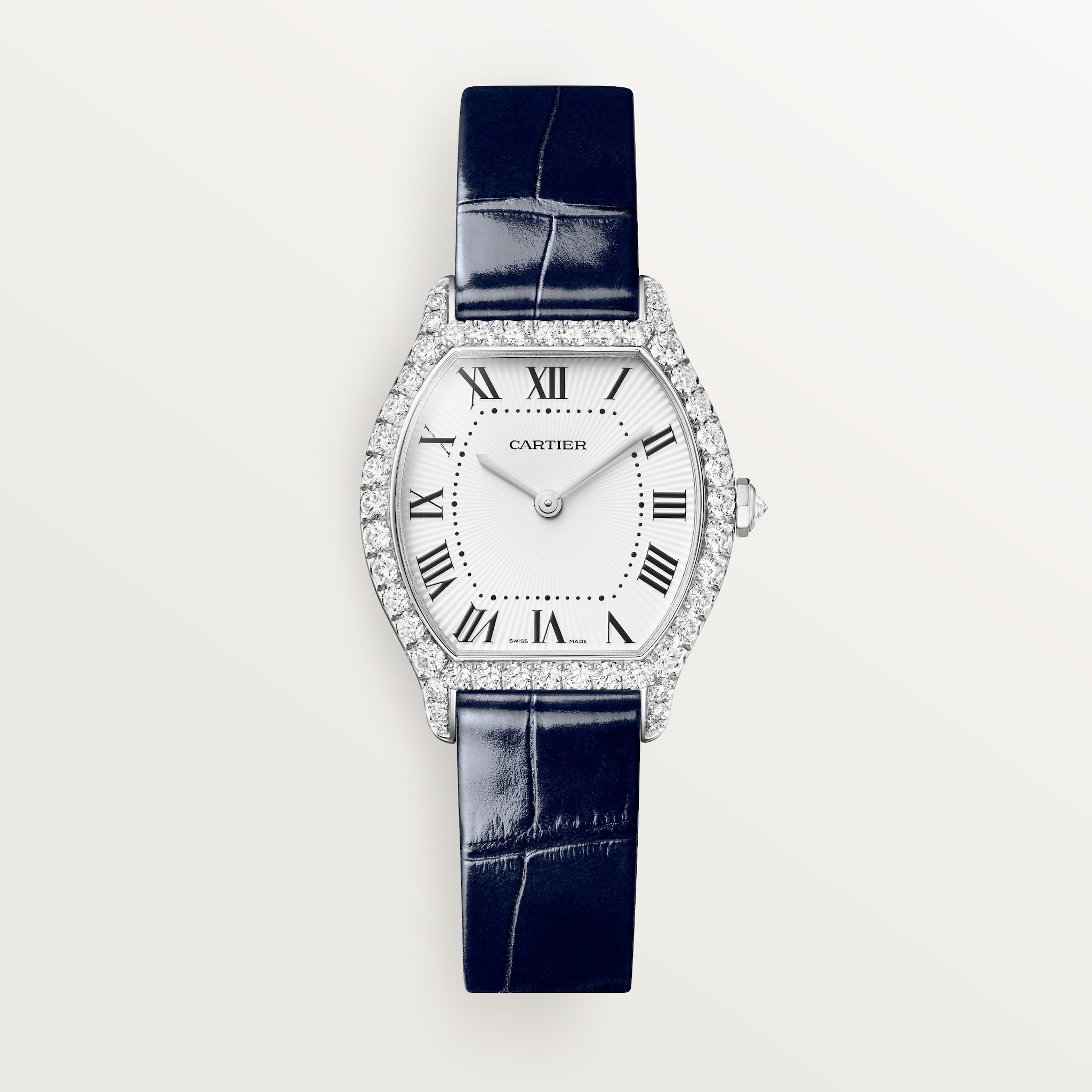 トーチュ ウォッチスモールモデル、クォーツムーブメント、ホワイトゴールド、ダイヤモンド、レザー