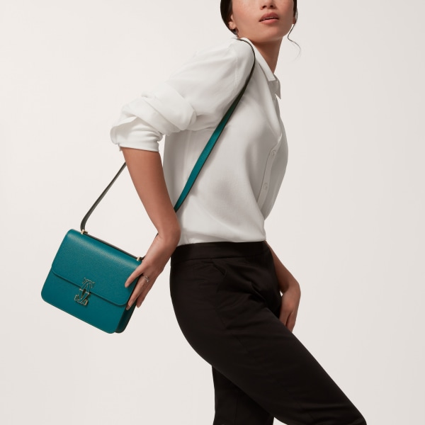 C ドゥ カルティエ ショルダーバッグ ミニ ペトロールブルー テクスチャー カーフスキン、ゴールドフィニッシュ、ペトロールブルー エナメル