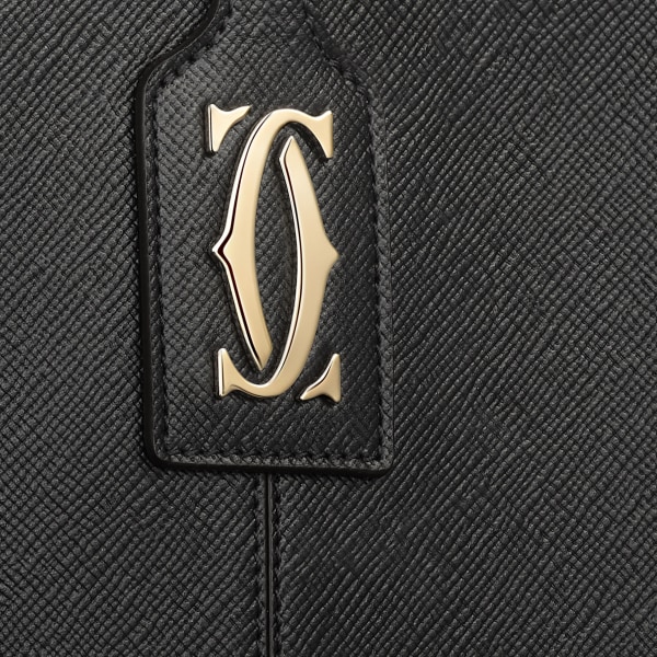 ミニ トートバッグ C ドゥ カルティエ  ブラック テクスチャー カーフスキン、刺繡入り、ゴールドフィニッシュ