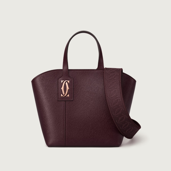 ミニ トートバッグ C ドゥ カルティエ  グレープ テクスチャード カーフスキン、エンブロイダリー、ピンクゴールド フィニッシュ
