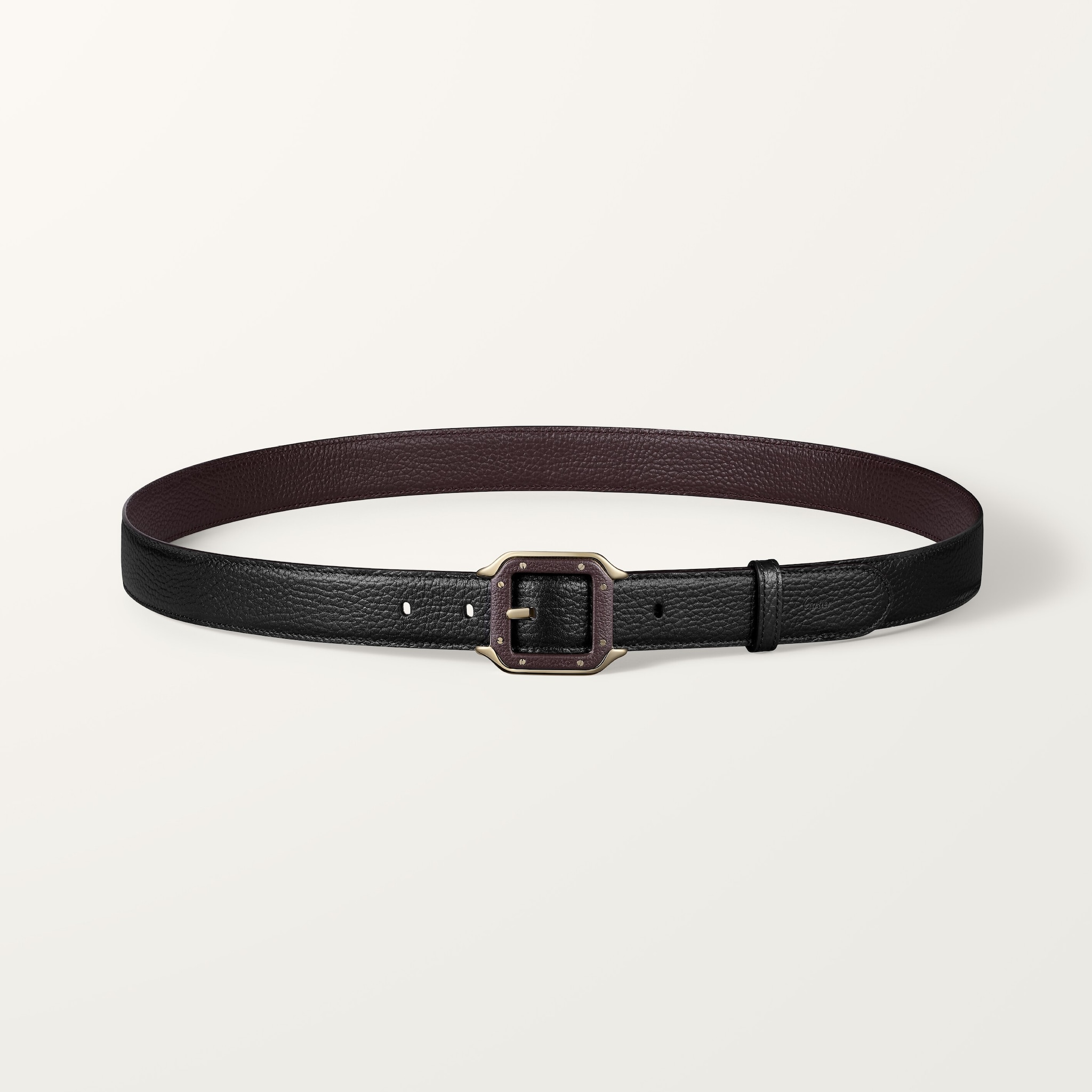 サントス ドゥ カルティエ ベルトブラック＆ブラウン カウハイド、レザー＆パラジウムフィニッシュ メタル バックル