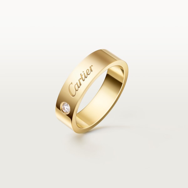C ドゥ カルティエ ウェディングリング、幅5mm、ダイヤモンド1石 イエローゴールド、ダイヤモンド