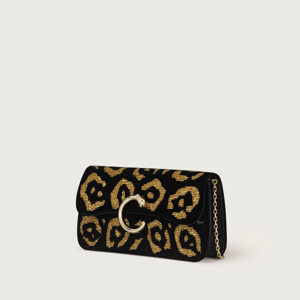 ミニ バッグ パンテール C  レオパードモチーフのタフティングとビーズ、ゴールドフィニッシュ