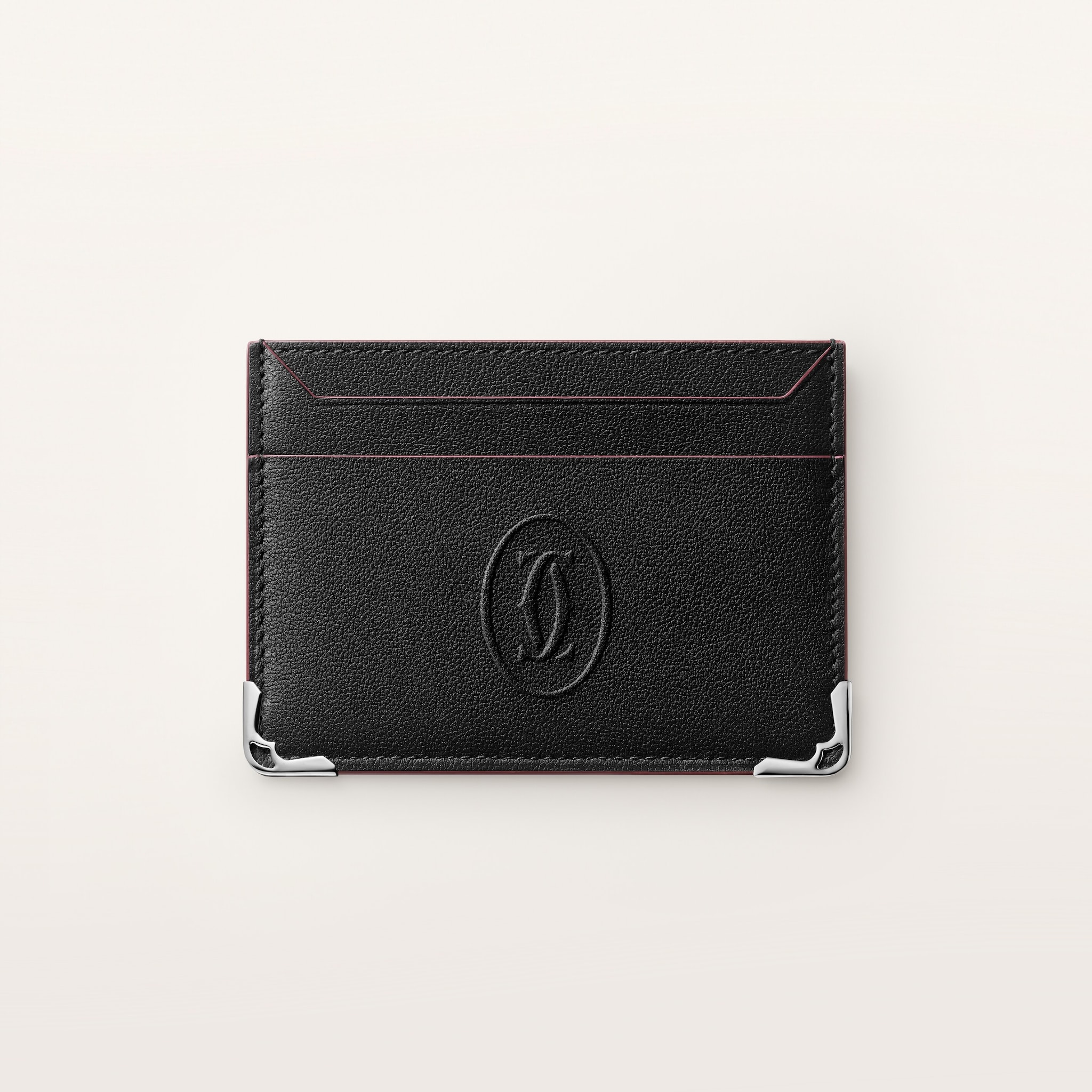 マスト カードホルダーブラック カーフスキン、パラジウムフィニッシュ