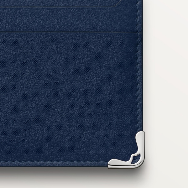 ダブル カードホルダー、マスト ドゥ カルティエ ネイビーブルー パンチング加工ロゴ カーフスキン、パラジウムフィニッシュ