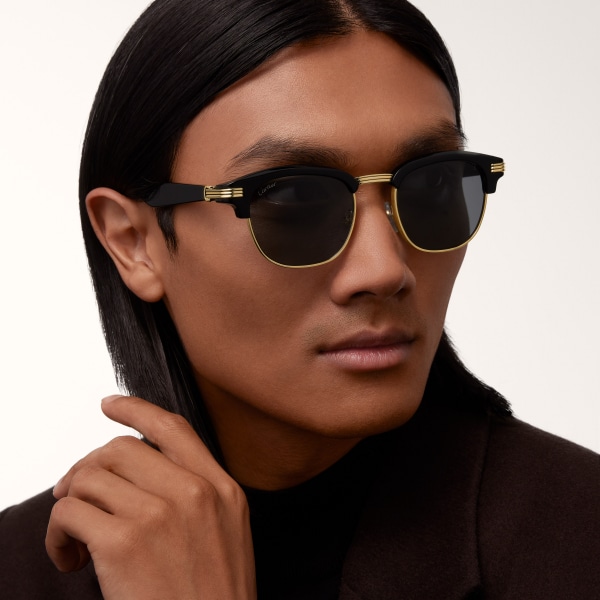 プルミエール ドゥ カルティエ サングラス スムース ゴールドフィニッシュ メタル、ブラック アセテート、グレーレンズ